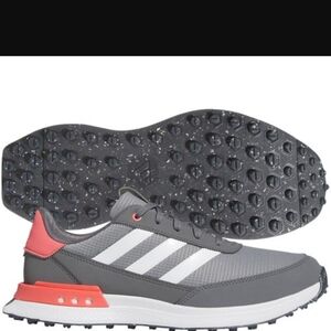 Adidas Gray and Red Athletic Shoes with Mesh Upper and Cushioned Heel